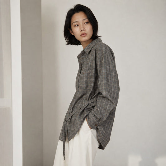 Deiji Studios Wool Check Shirt in Everyday Check Women's XS Gray Plaid Oversized