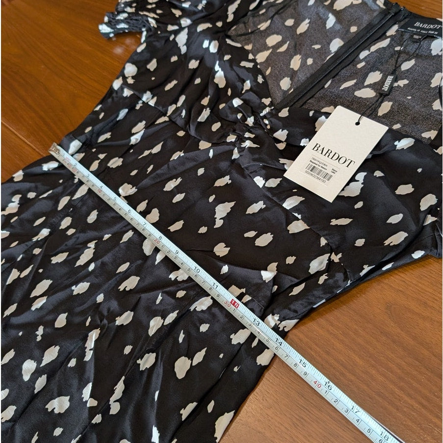 NWT Bardot Millie Black Abstract Spot Short Sleeve Midi Maxi Dress, size 6/S