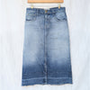 Current/Elliott The Slit Denim Ombre Straight Midi Raw Hem Skirt, size 27
