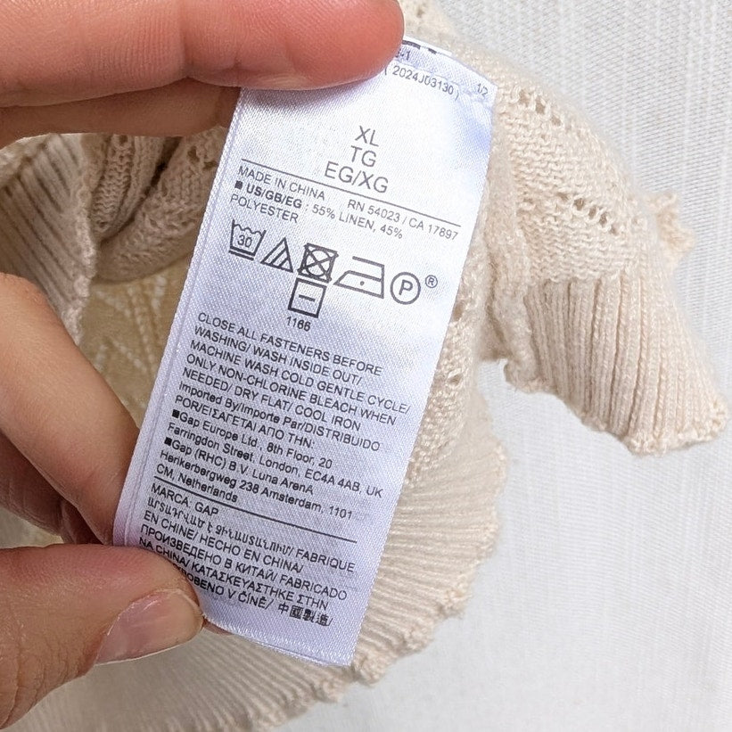 Gap × DÔEN Linen-blend Pointelle Short Sleeve Knit Top Womens XL Cream Crewneck