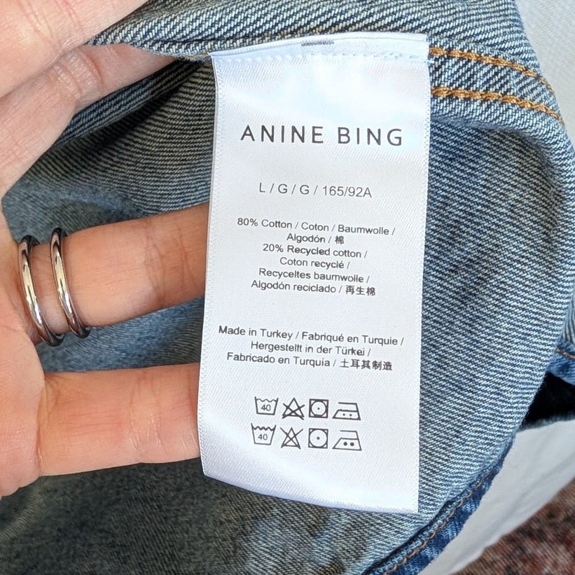 Anine Bing Paxton Shirt Jacket Womens L Blue Denim Cotton Relaxed Long Sleeve