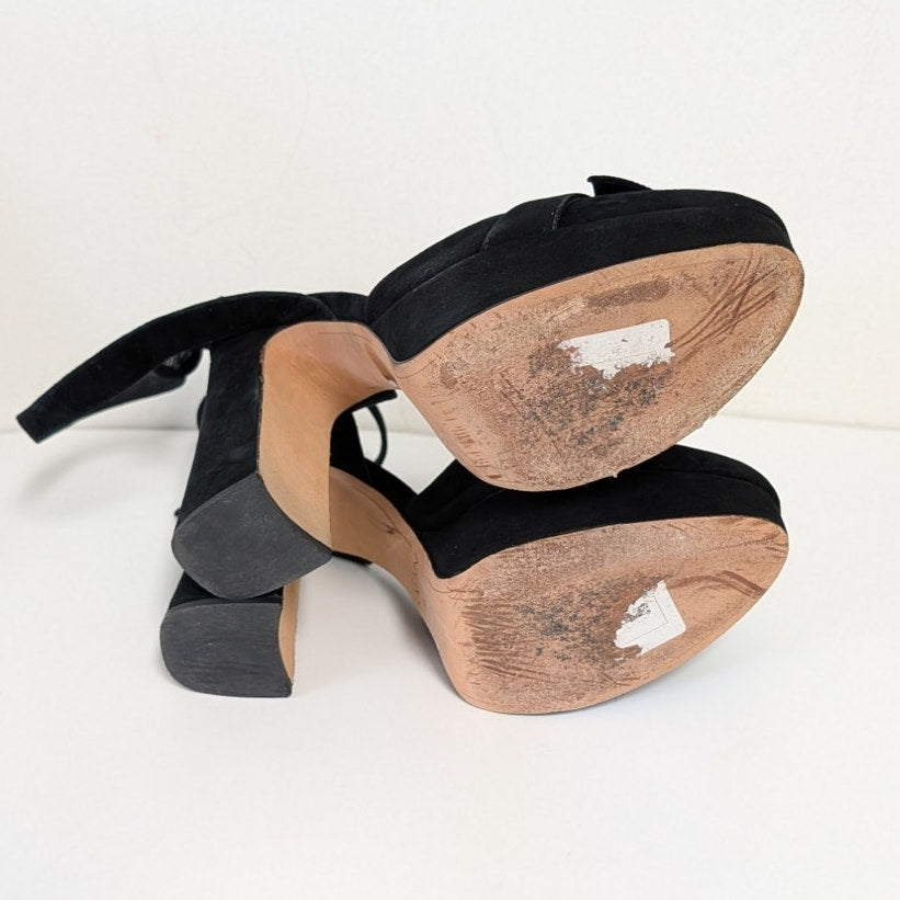 Alexandre Birman Mabeleh Black Suede Bow Platform Sandals EU 38