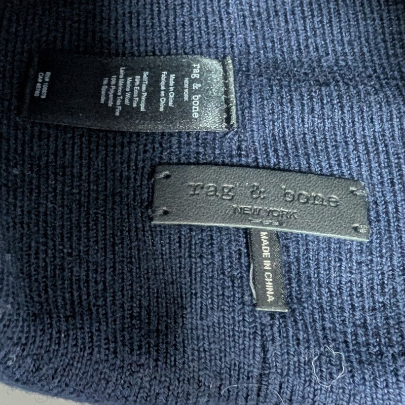 rag & bone Sour Face Merino Wool Beanie Navy Red Patch OS NWOT