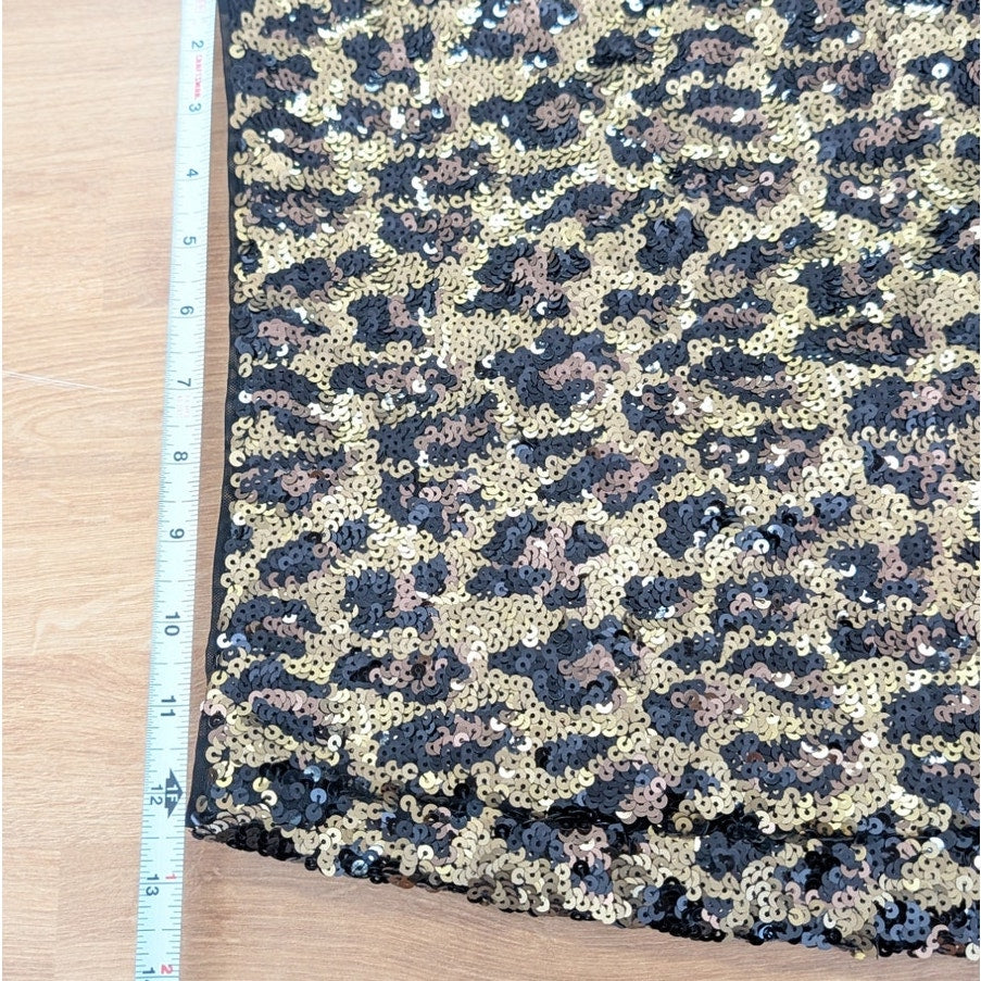 Alice+Olivia Sequin Animal Leopard Midi Skirt Womens 4 Gold/Black Straight