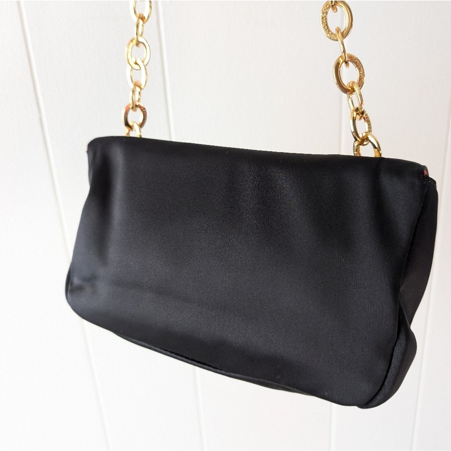 BCBGMaxAzria Black Nylon/Satin Clutch Bag With Gold Hardware