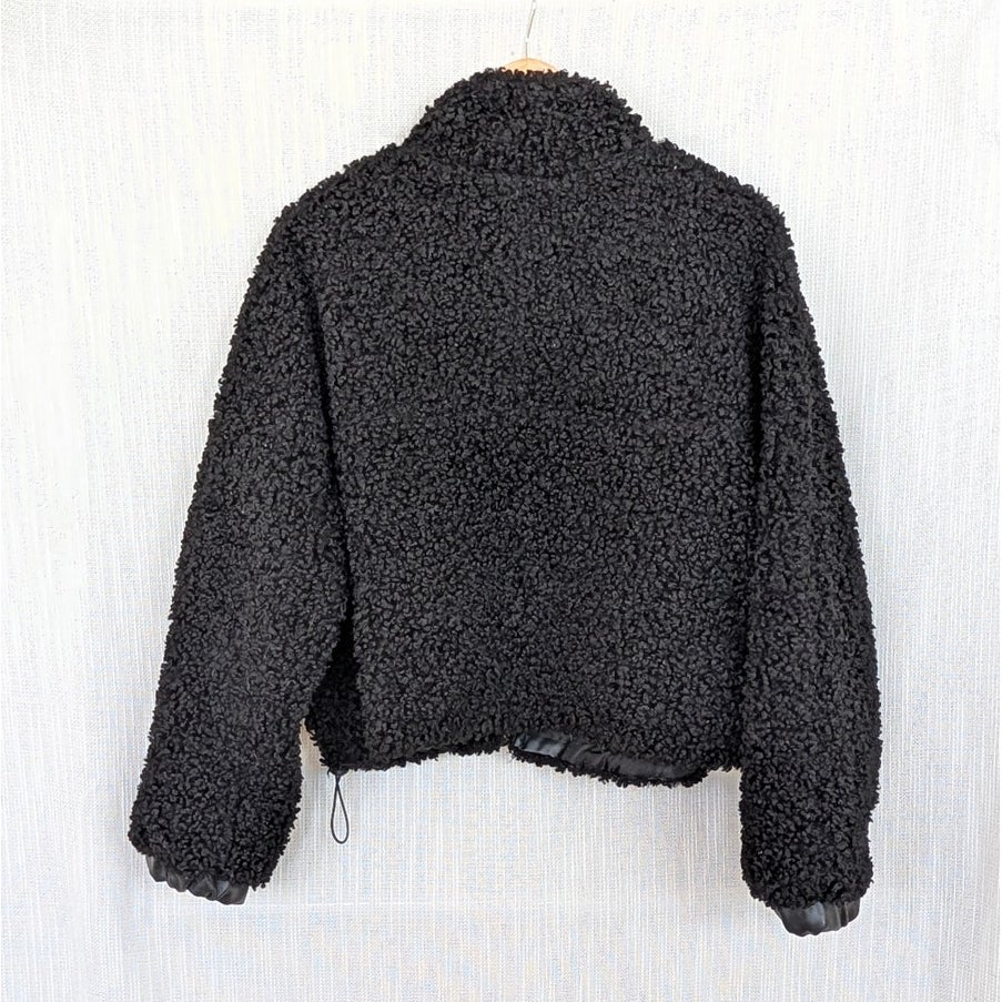 BLANKNYC Faux Fur Shearling Jacket Womens S Black Faux Leather Accents Zip Short
