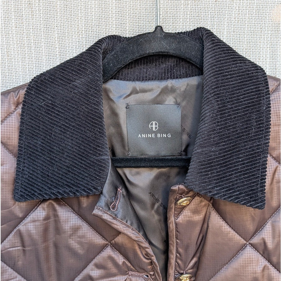 Anine Bing Luca Padded Jacket Womens S Deep Brown Utility Oversized Button Front