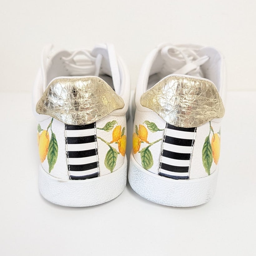 Aquazzura Leather & Snakeskin Lemon-print Low Top Sneakers Womens EU39.5/US9.5