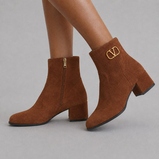 Valentino Garavani VLogo Cognac Suede Ankle Boots Womens EU 40/US 10 Low Heel