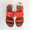 Tory Burch Lowell Orange Red Leather Logo Block Heel Sandals Women's 7M