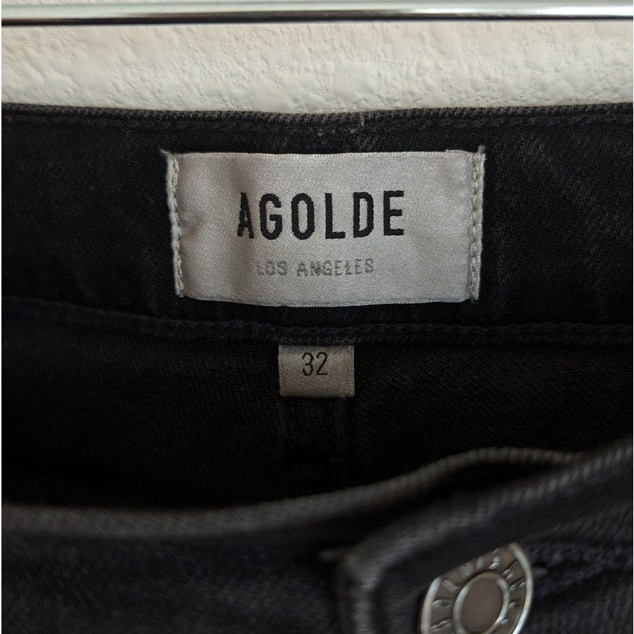 Agolde Nico Black High Rise Slim Fit Cotton Blend Button Skinny Jeans, size 32