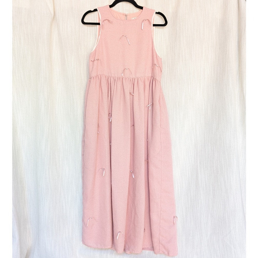 Dream Sister Jane Pink Bow Embellished Sleeveless Midi Dress, size S