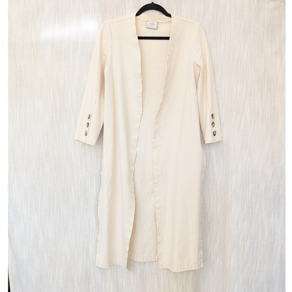 ALYSI Ivory Long Open Front Straight Hem Cardigan, size XS-L