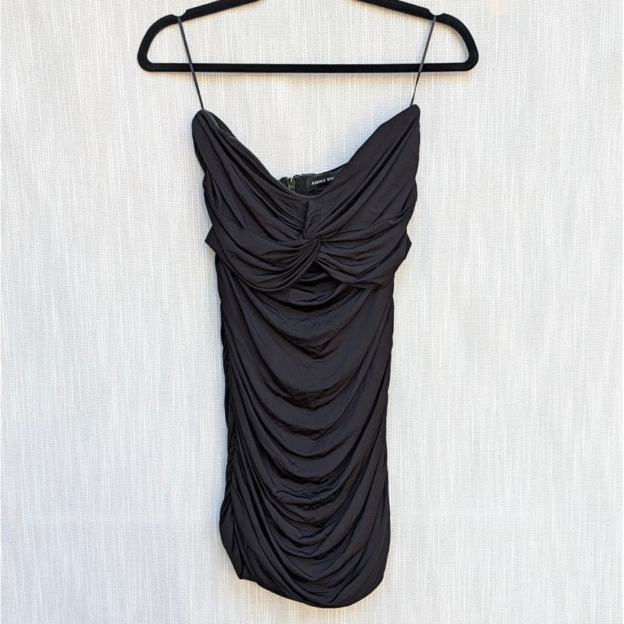 Anine Bing Gathered Ravine Mini Dress Womens M Black Sleeveless Bodycon