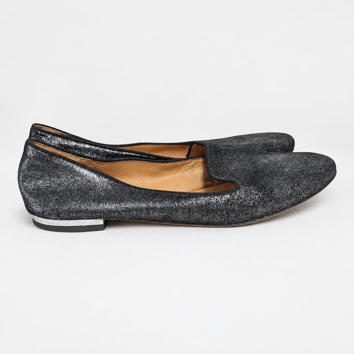 Coach Caitlin Gunmetal Metallic Leather Smoking Loafers 8B
