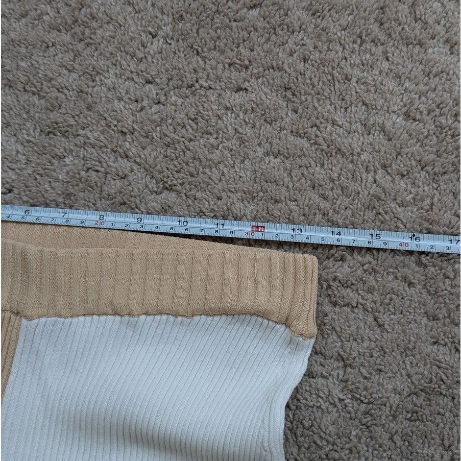 Ronny Kobo Two Tone Ribbed Knit Wide Leg Coloroblock Cream/White Pants, size S