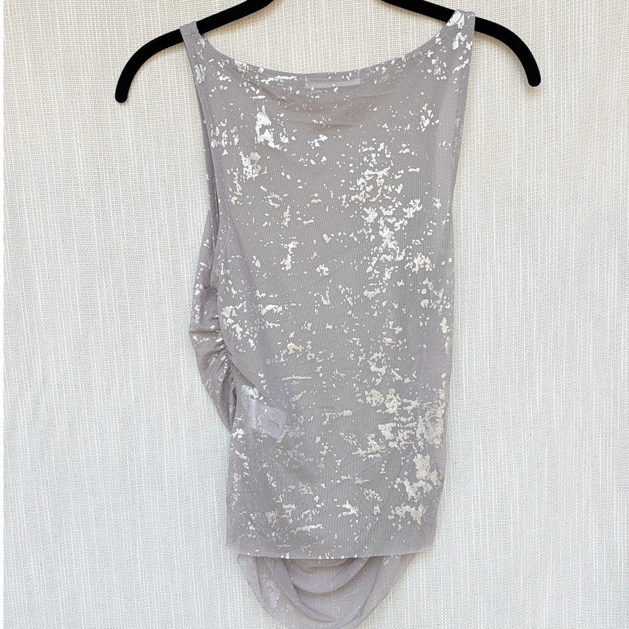 Reserved Metallic Effect Tank Top Womens S Purple Gray Mesh Sheer Fitted Blouse