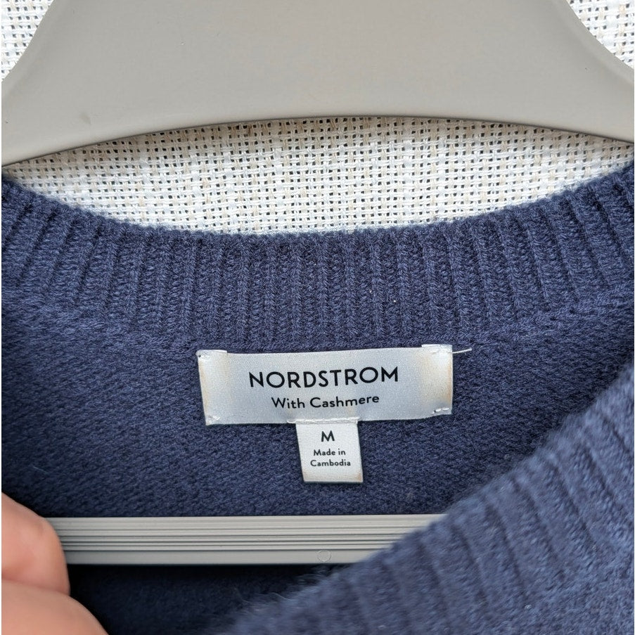 Nordstrom Wool & Cashmere Crewneck Sweater Womens M Navy Knit Long Sleeve