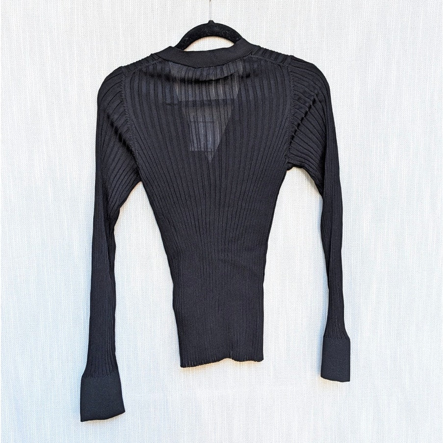 Anine Bing Matheo Cardigan Womens S Black Rib Long Sleeve Button Front NWT