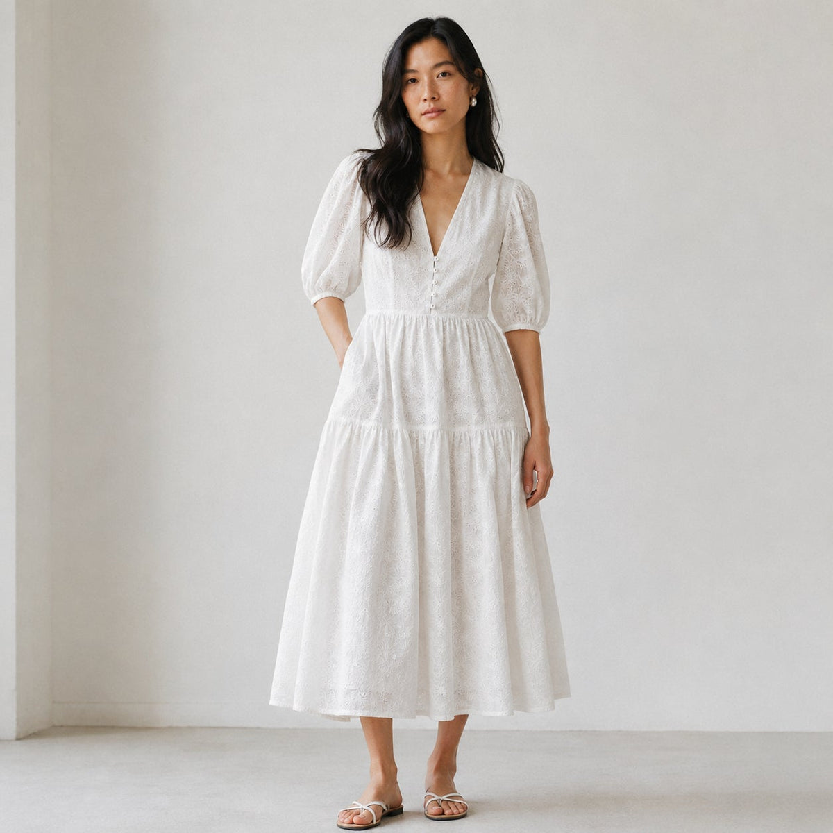 Nicholas Celie Dress Womens 6 NWT White Cotton Featherington Eyelet Midi/Maxi