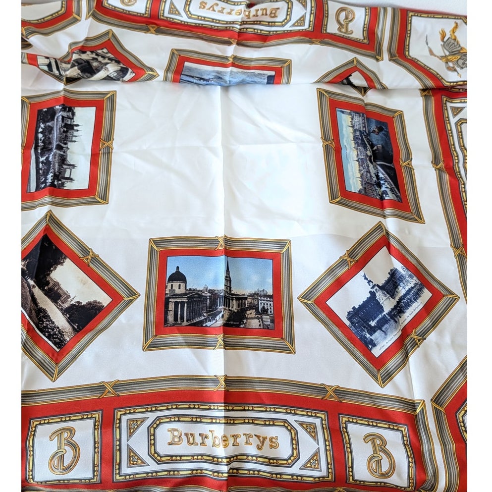 Burberry London England Scarf Unisex Womens Multicolor 100% Silk 90 x 90 cm