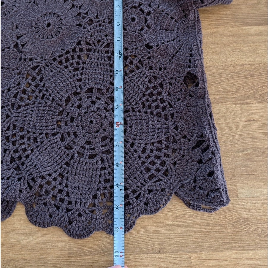 Mango MNG Crochet Long Sleeve Top Womens S Chocolate Brown Floral Cotton Knit