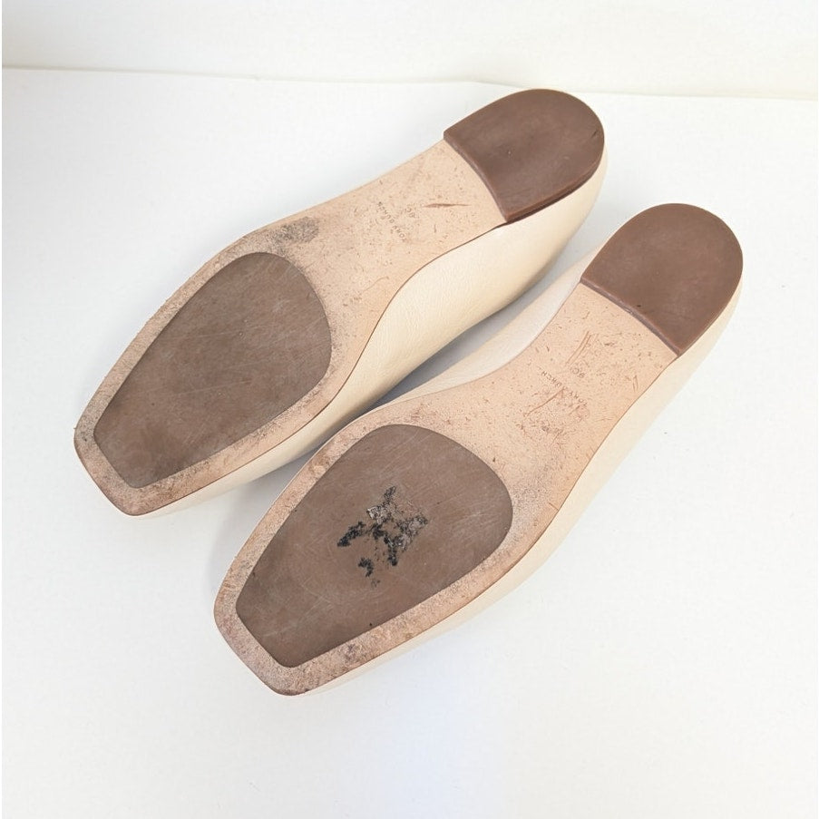 Tory Burch Georgia Ballet Flat Womens 9C Cream Leather Logo Square Toe
