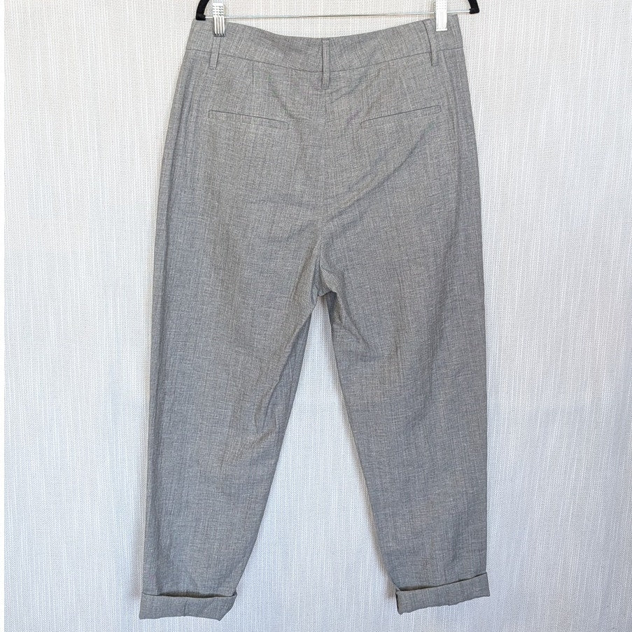 Brunello Cucinelli Wool/Linen Pants Womens 10 Gray High-rise Tapered Trousers