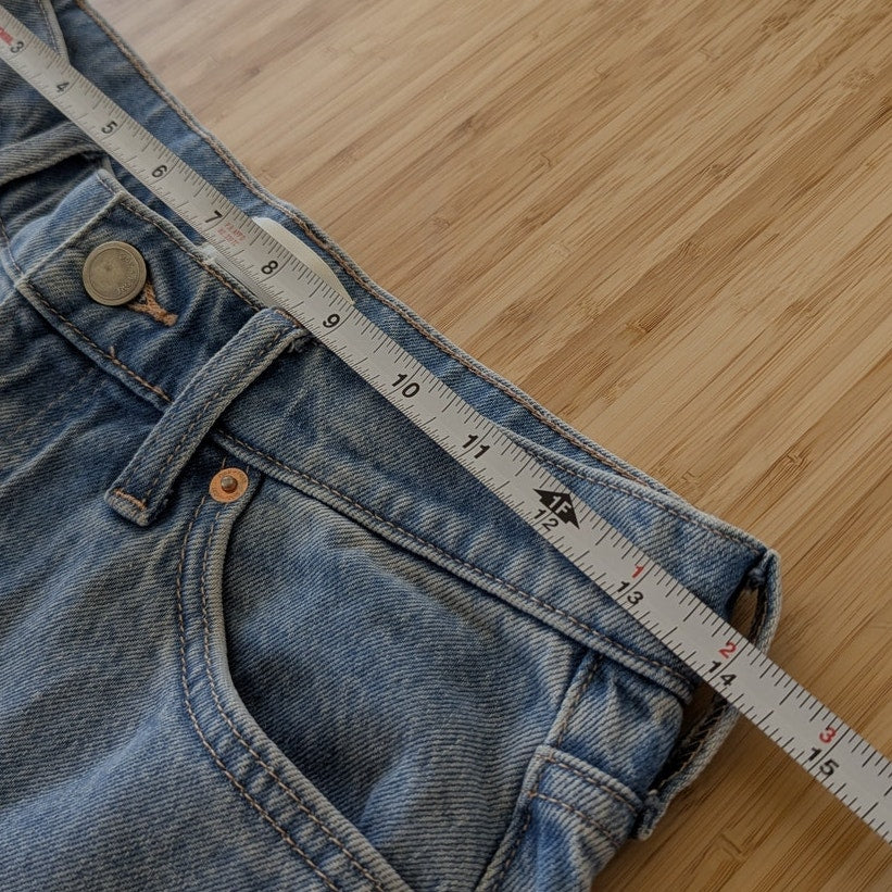 Oak + Fort Blue Denim Straight Leg Relaxed Fit Jeans in medium Stone, size 27