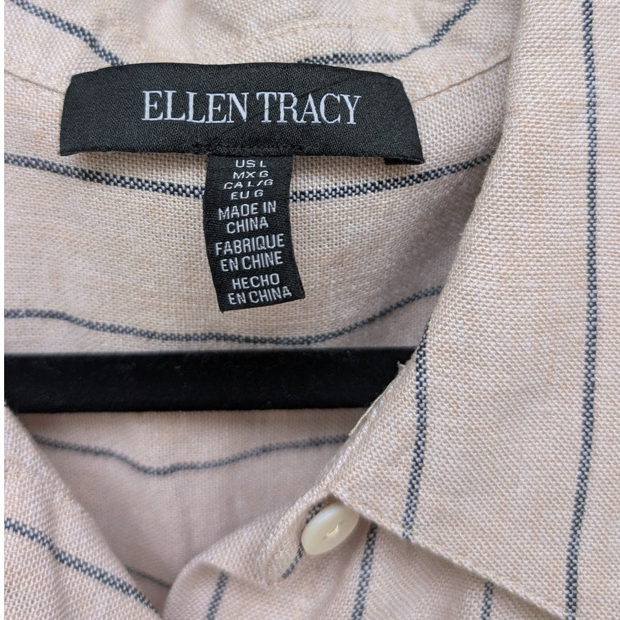 Ellen Tracy Linen-Blend Shirt and Linen-blend Cropped Cargo Pants, size L
