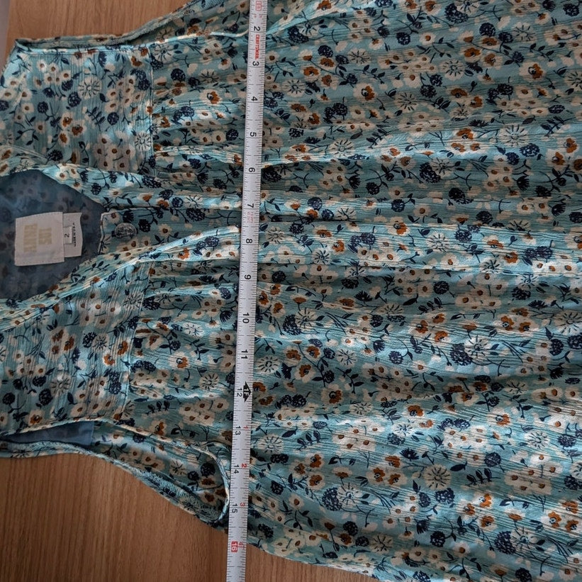 Anthropologie Anna Sui Forget Me Not Floral Silk Sleeveless Button Blouse, sz 2