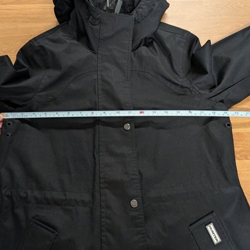 Hunter Hooded Long Sleeve Logo Rain Jacket Parka Black XS