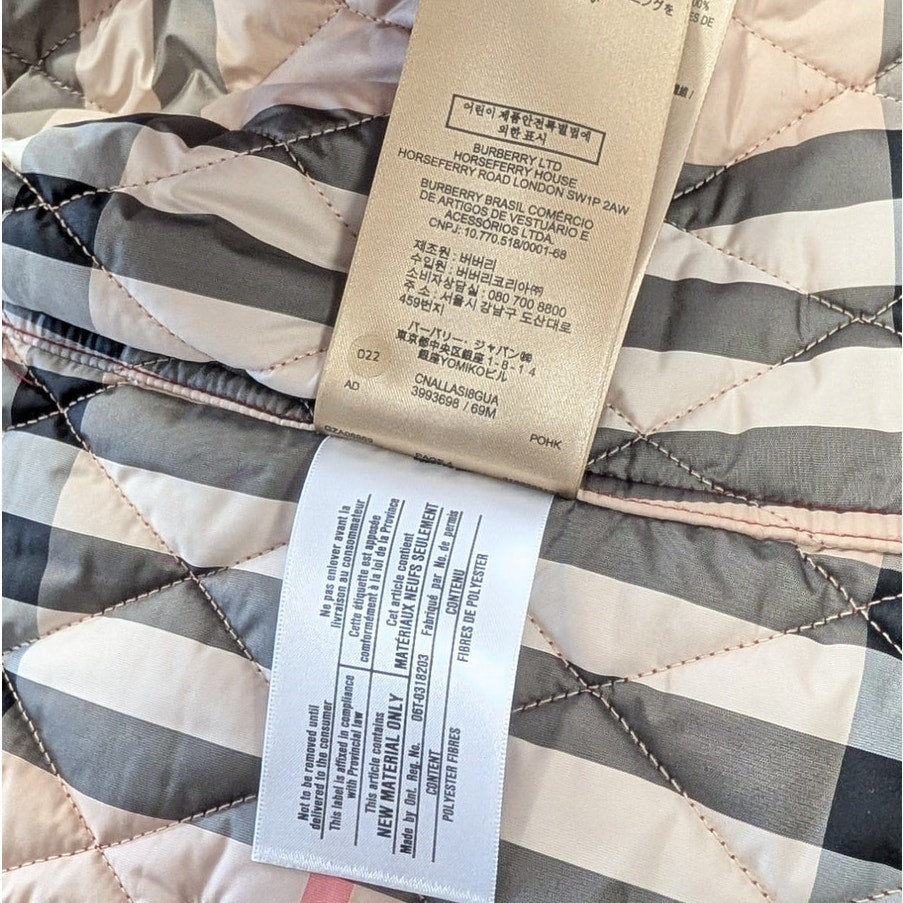 Burberry Finsbridge Red Quilted Hooded Belted Jacket Womens L Full Zip