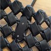 Black Genuine Leather Woven Tote Bag Large Shoulder Handbag Open Top Womens