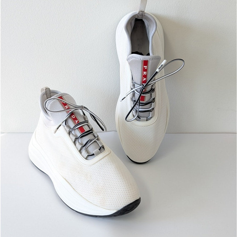 Prada Bicolor Slip On Lace Sneakers Womens EU39.5/US 9.5 White Neoprene Logo