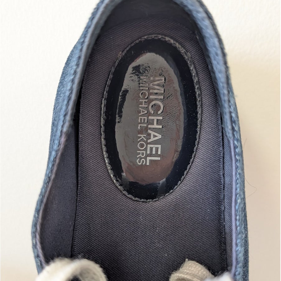 Michael Kors Ronnie Platform Sneaker Womens 9.5M Blue Denim Logo Lace Up Low Top