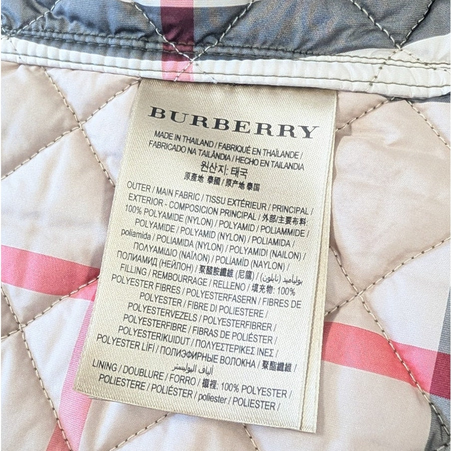 Burberry Quilted Jacket Coat Women's L Green Button Front Long Sleeve Checked
