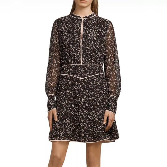 AllSaints Kay Pepper Dress Womens 2 Black Floral Print Long Sleeve Mini