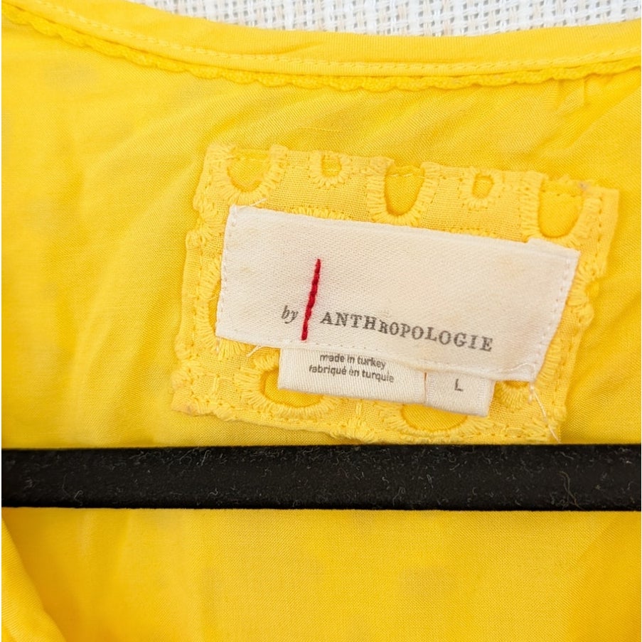 Anthropologie The Somerset Eyelet Mini Dress Womens L Yellow V-neck Short Sleeve