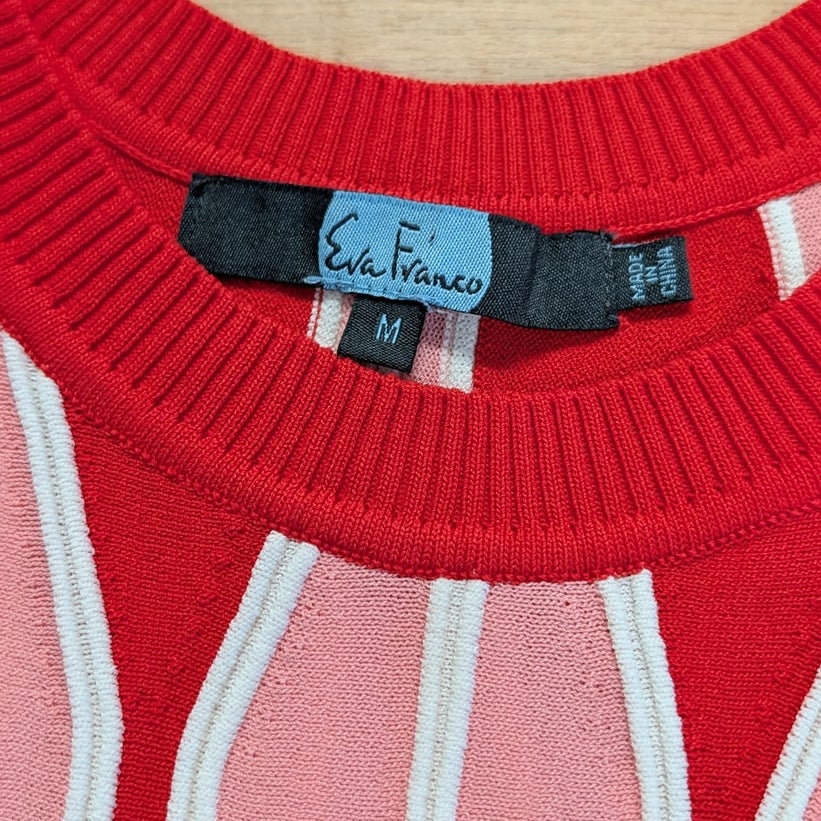 Eva Franco Mimma Harlequin Pink Red Striped Sleeveless Knit Top Size M