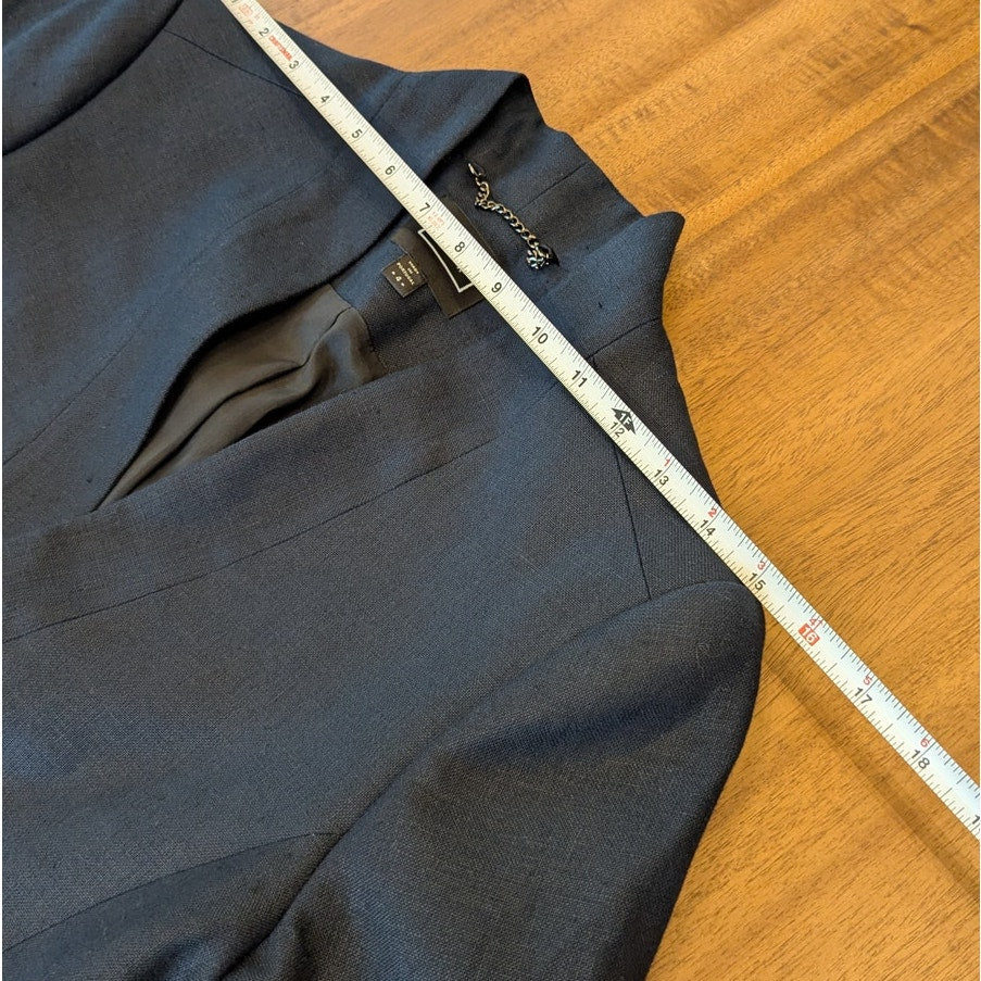 AYR The Coup Linen Blazer Womens 4 Navy No Closure Open Placket Long Sleeve