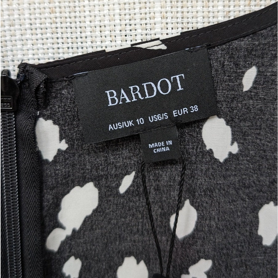 NWT Bardot Millie Black Abstract Spot Short Sleeve Midi Maxi Dress, size 6/S