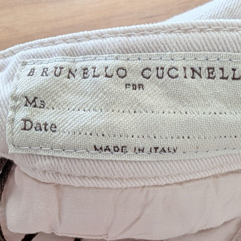 Brunello Cucinelli Straight Tapered Pleated Pants Womens 10 Ecru Cotton High-rise Chino