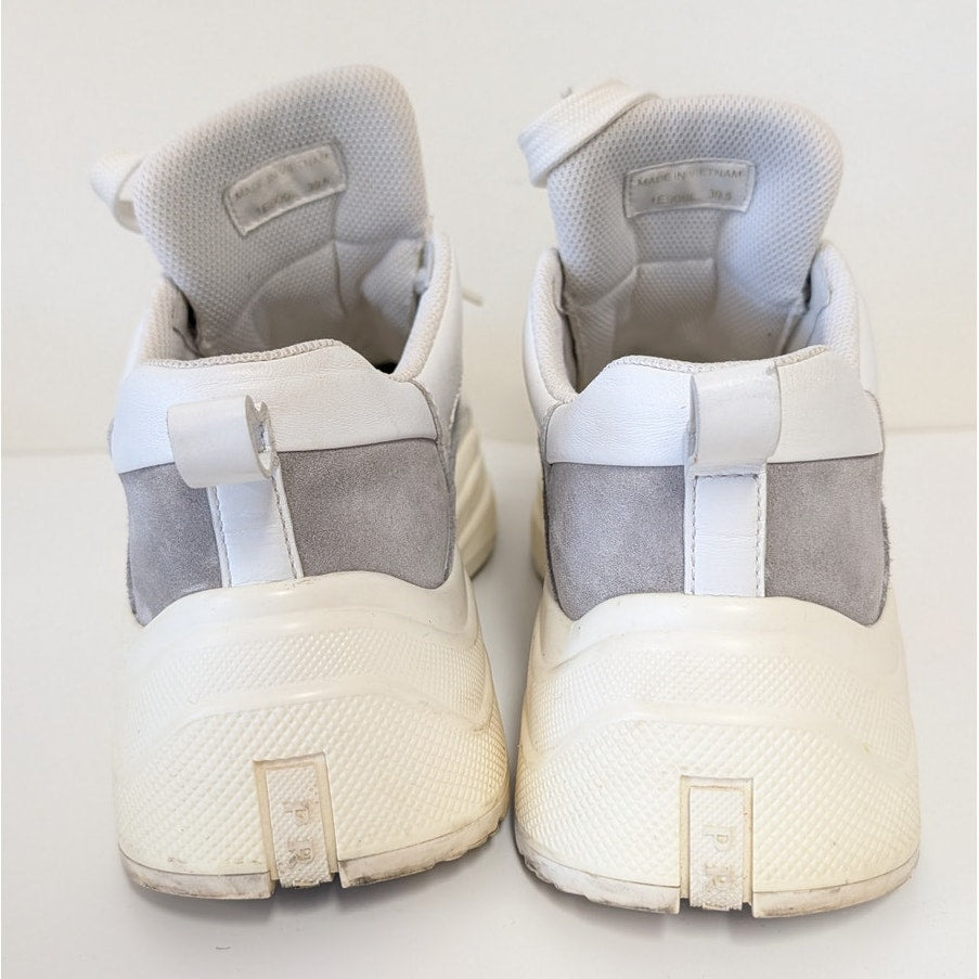 Prada 1E909L Leather Sneakers Womens EU39.5/US 9.5 White Low Top Striped