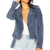 Blank NYC Morning Suede Moto Jacket Womens M Blue Long Sleeve Zip