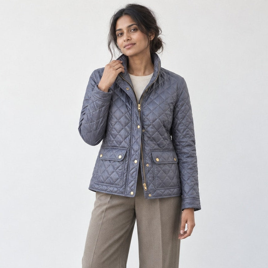 J.Crew Blue/Gray Quilted Down Filled Full Zip Puffer Lightweight Jacket, size XS
