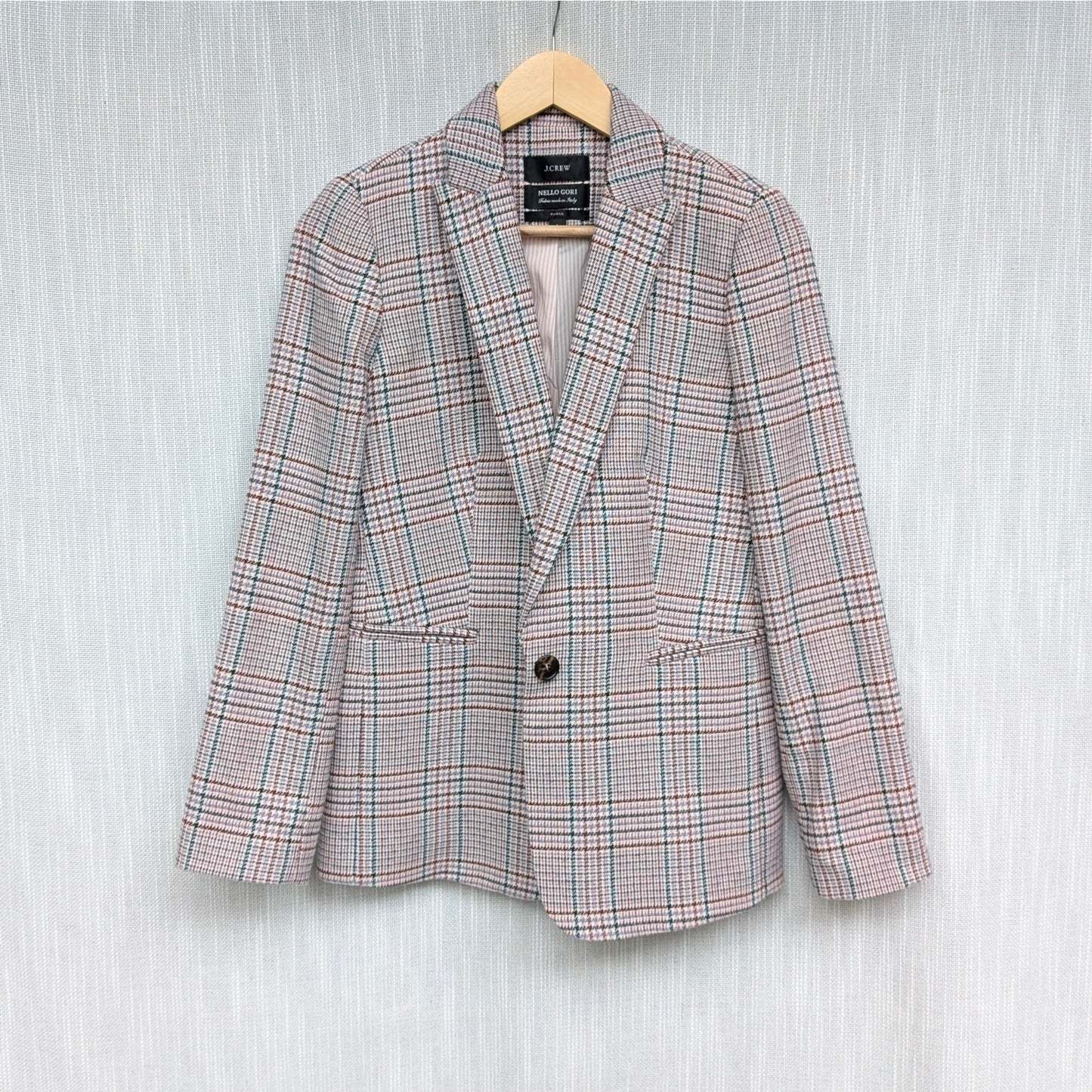 J.Crew Parke Blazer Womens 4 Pink/Ivory Plaid Italian Wool Single-breasted AQ234