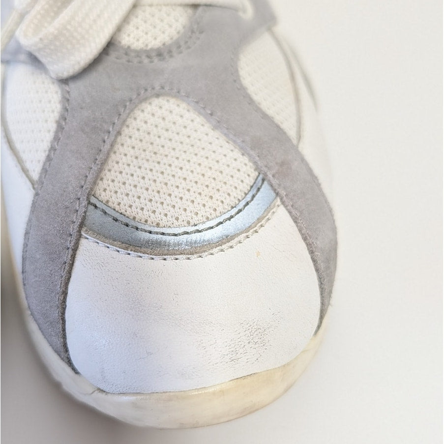 Prada 1E909L Leather Sneakers Womens EU39.5/US 9.5 White Low Top Striped
