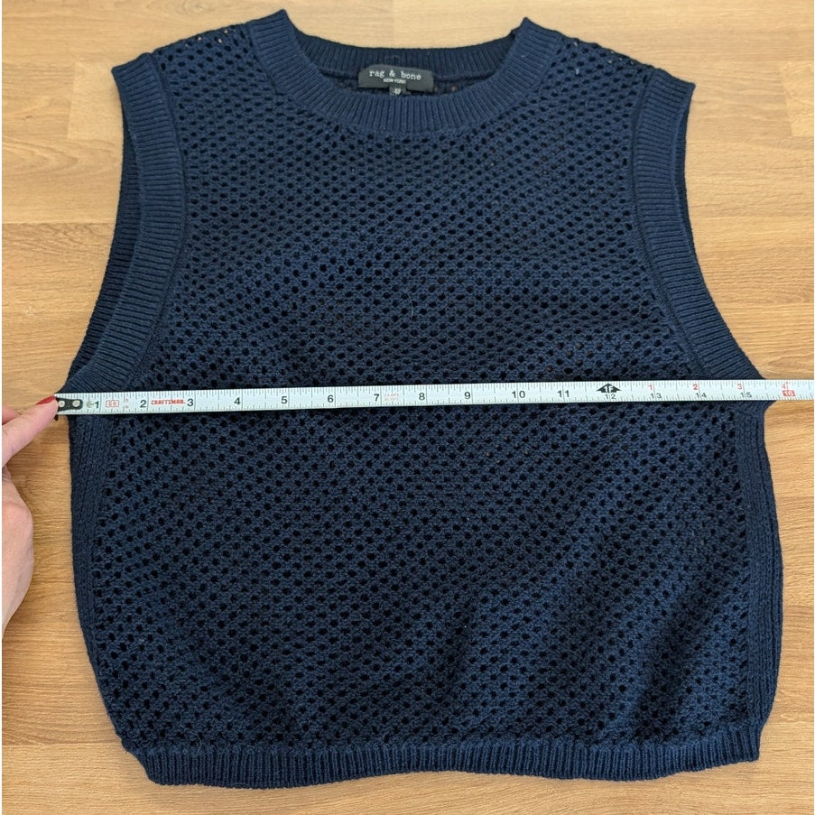 Rag&Bone Sleeveless Vest Top Womens XS Navy Cashmere/Cotton Open Knit