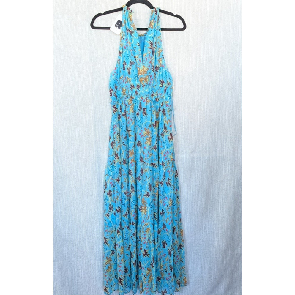 A.L.C Elara Printed High-neck Tiered Midi Dress Womens 10 Multi Floral Silk NWT